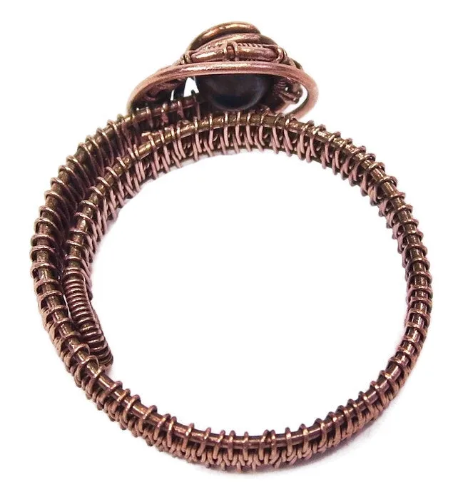 Woven Adjustable Copper Ring with Custom Gemstone