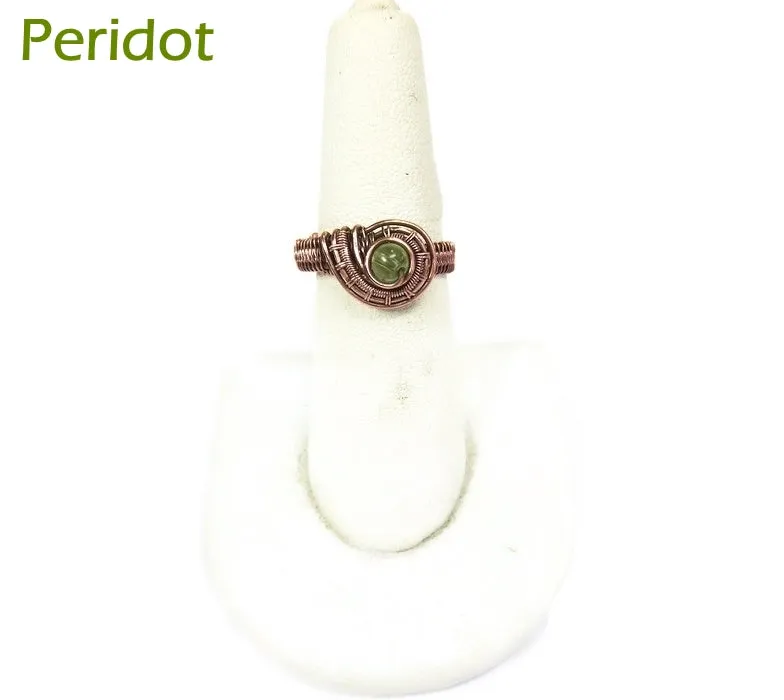 Woven Adjustable Copper Ring with Custom Gemstone