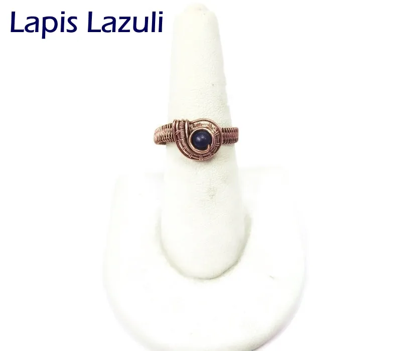 Woven Adjustable Copper Ring with Custom Gemstone