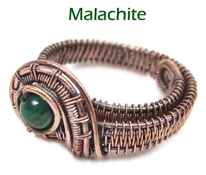 Woven Adjustable Copper Ring with Custom Gemstone