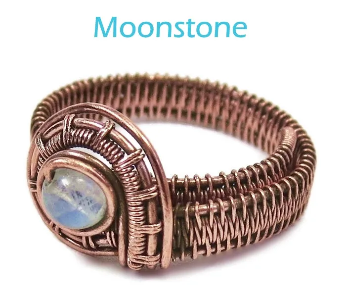 Woven Adjustable Copper Ring with Custom Gemstone