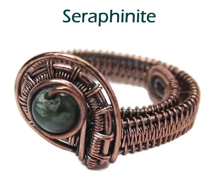 Woven Adjustable Copper Ring with Custom Gemstone