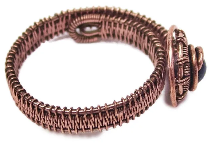 Woven Adjustable Copper Ring with Custom Gemstone
