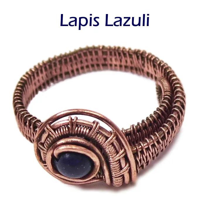 Woven Adjustable Copper Ring with Custom Gemstone