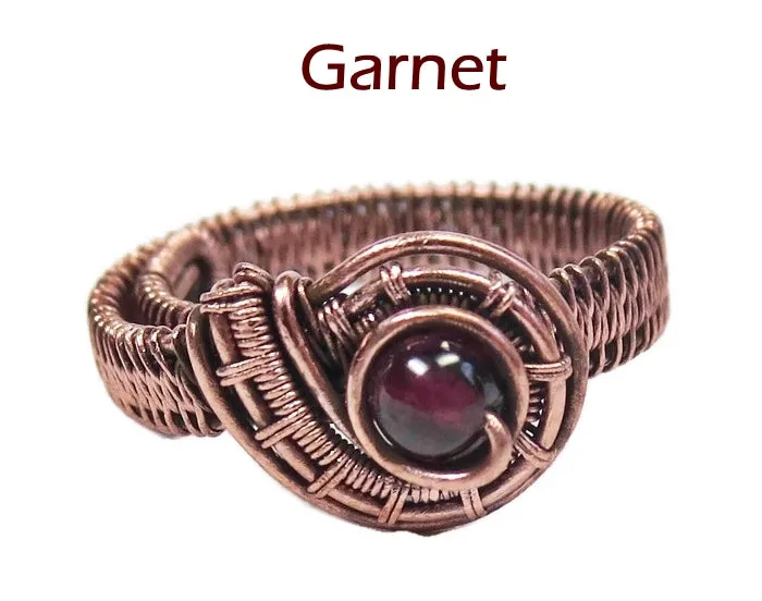 Woven Adjustable Copper Ring with Custom Gemstone