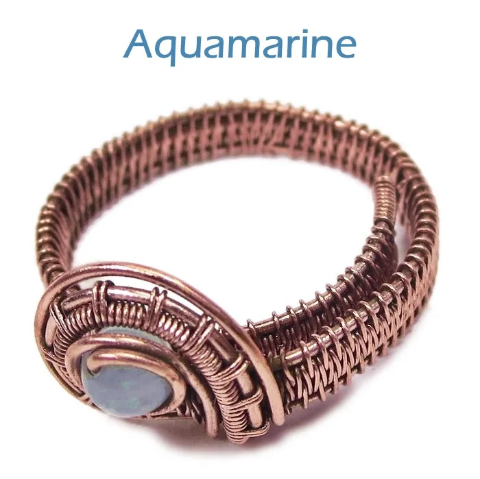 Woven Adjustable Copper Ring with Custom Gemstone