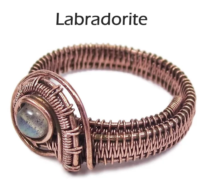 Woven Adjustable Copper Ring with Custom Gemstone