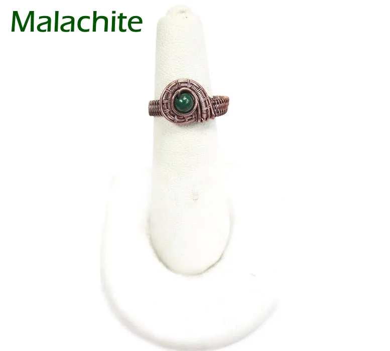 Woven Adjustable Copper Ring with Custom Gemstone