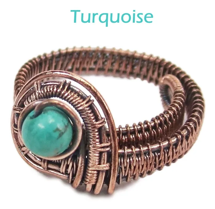 Woven Adjustable Copper Ring with Custom Gemstone