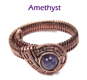 Woven Adjustable Copper Ring with Custom Gemstone
