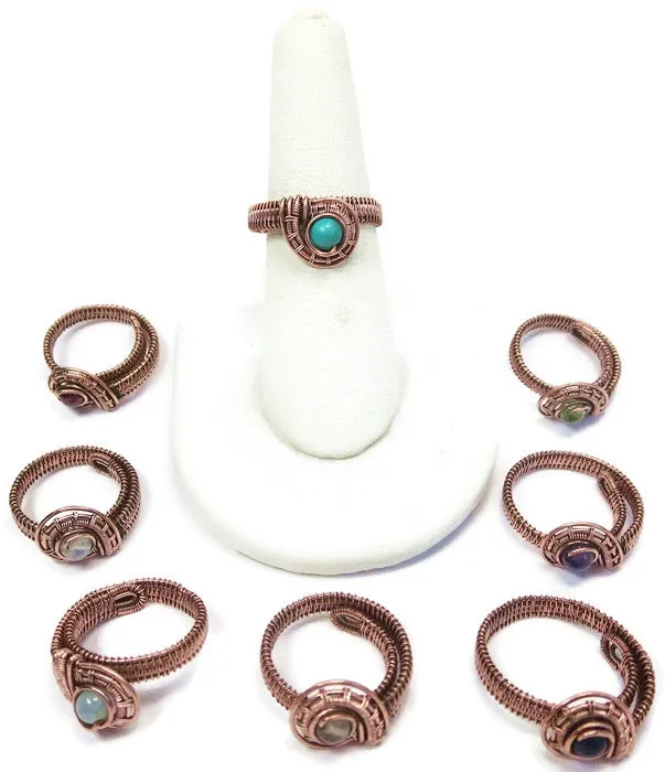 Woven Adjustable Copper Ring with Custom Gemstone