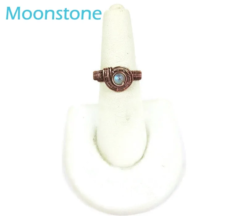 Woven Adjustable Copper Ring with Custom Gemstone
