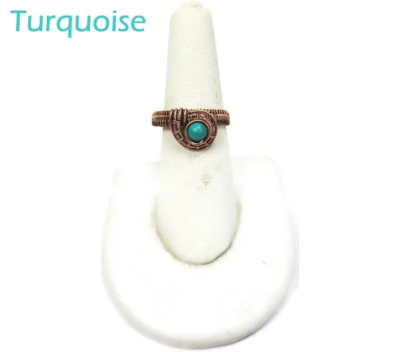Woven Adjustable Copper Ring with Custom Gemstone