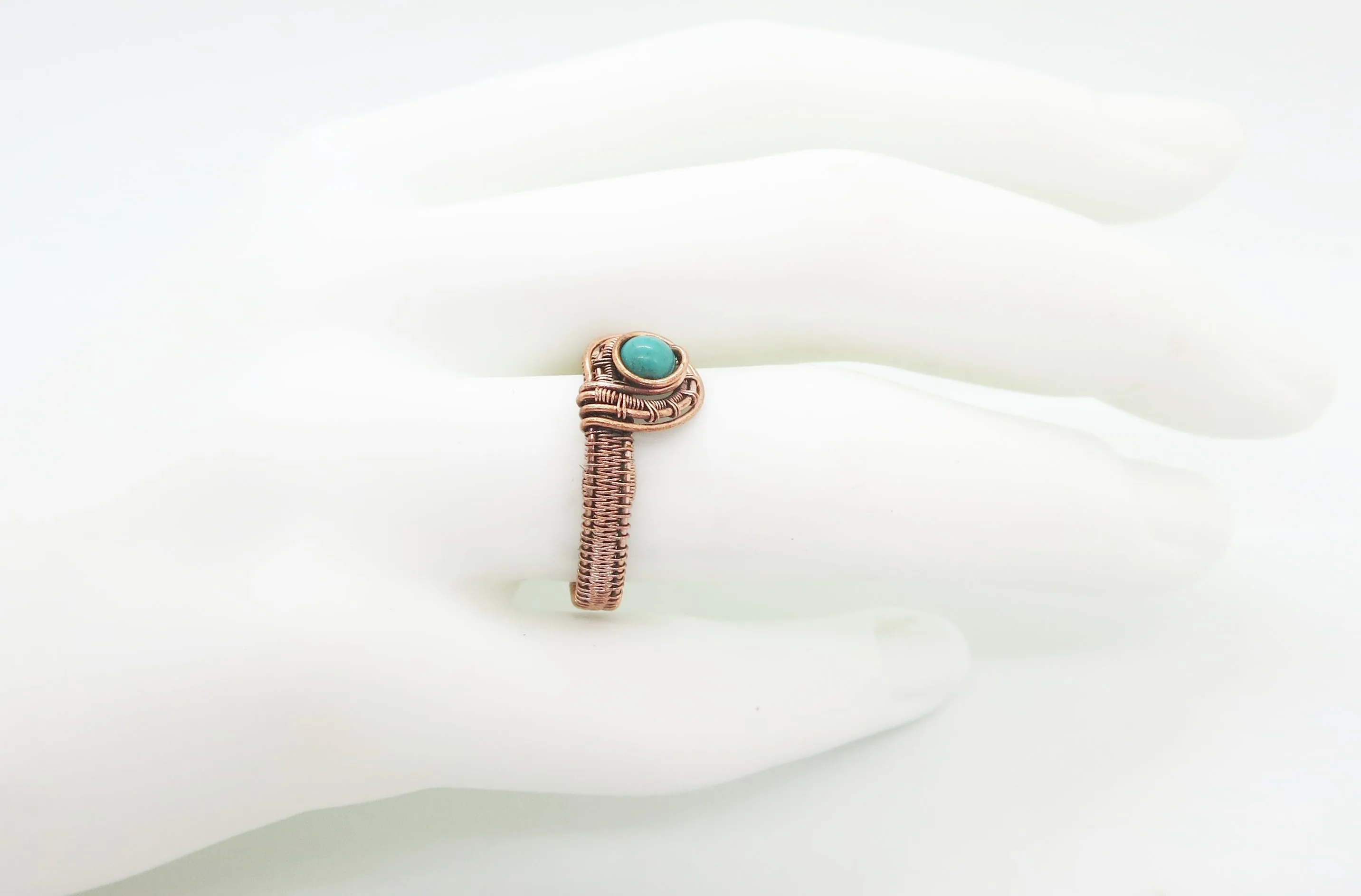 Woven Adjustable Copper Ring with Custom Gemstone