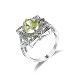 Yellow Crystal & Cubic Zirconia Geometric Floral Round-Cut Ring