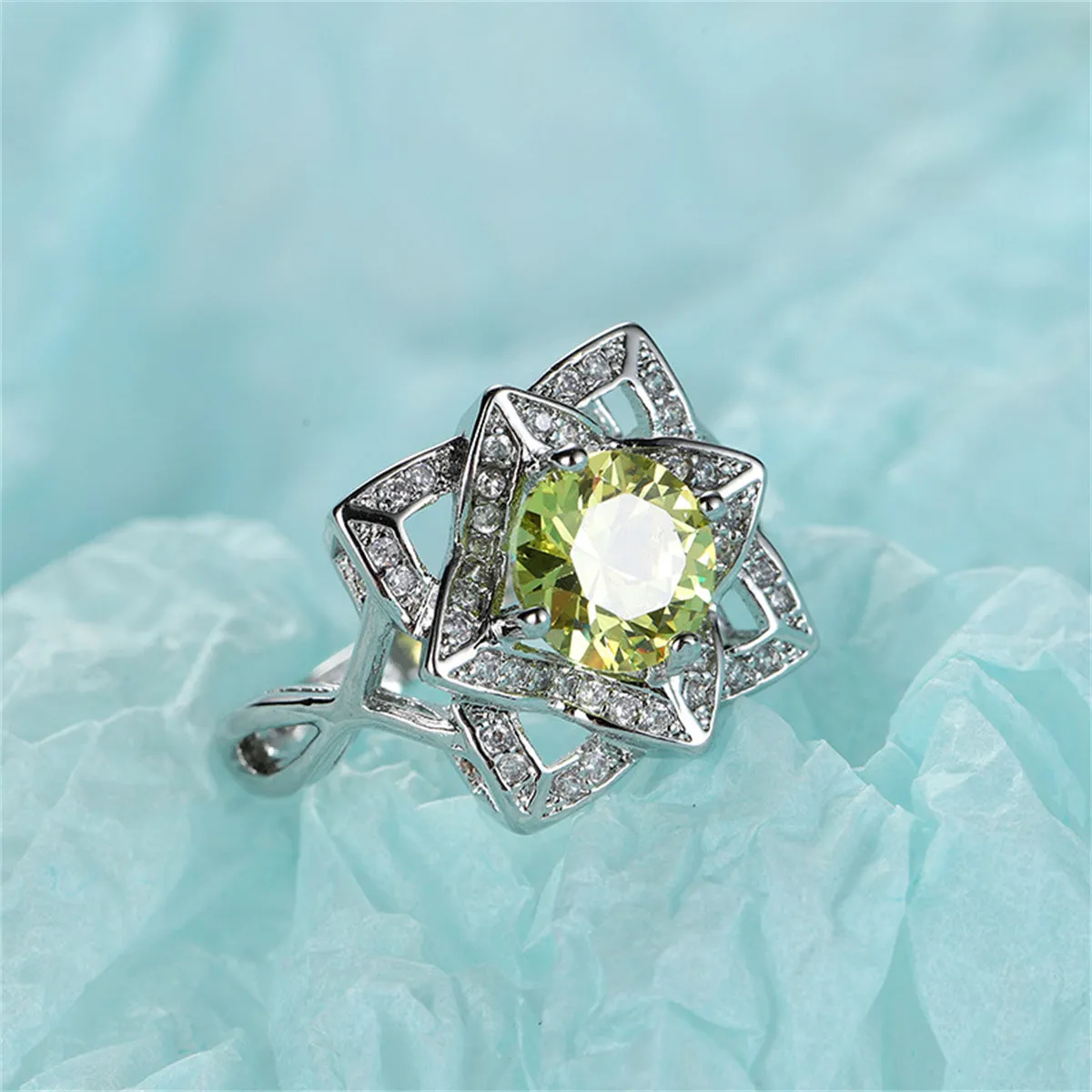 Yellow Crystal & Cubic Zirconia Geometric Floral Round-Cut Ring