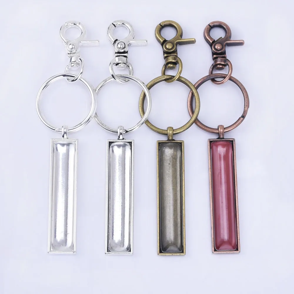 Zinc Alloy DIY Keychain Kits 10x50mm Rectangle Pendant Trays Kits split ring 5pcs/set