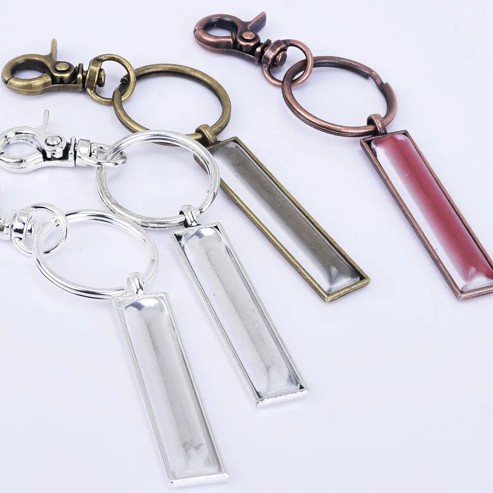 Zinc Alloy DIY Keychain Kits 10x50mm Rectangle Pendant Trays Kits split ring 5pcs/set
