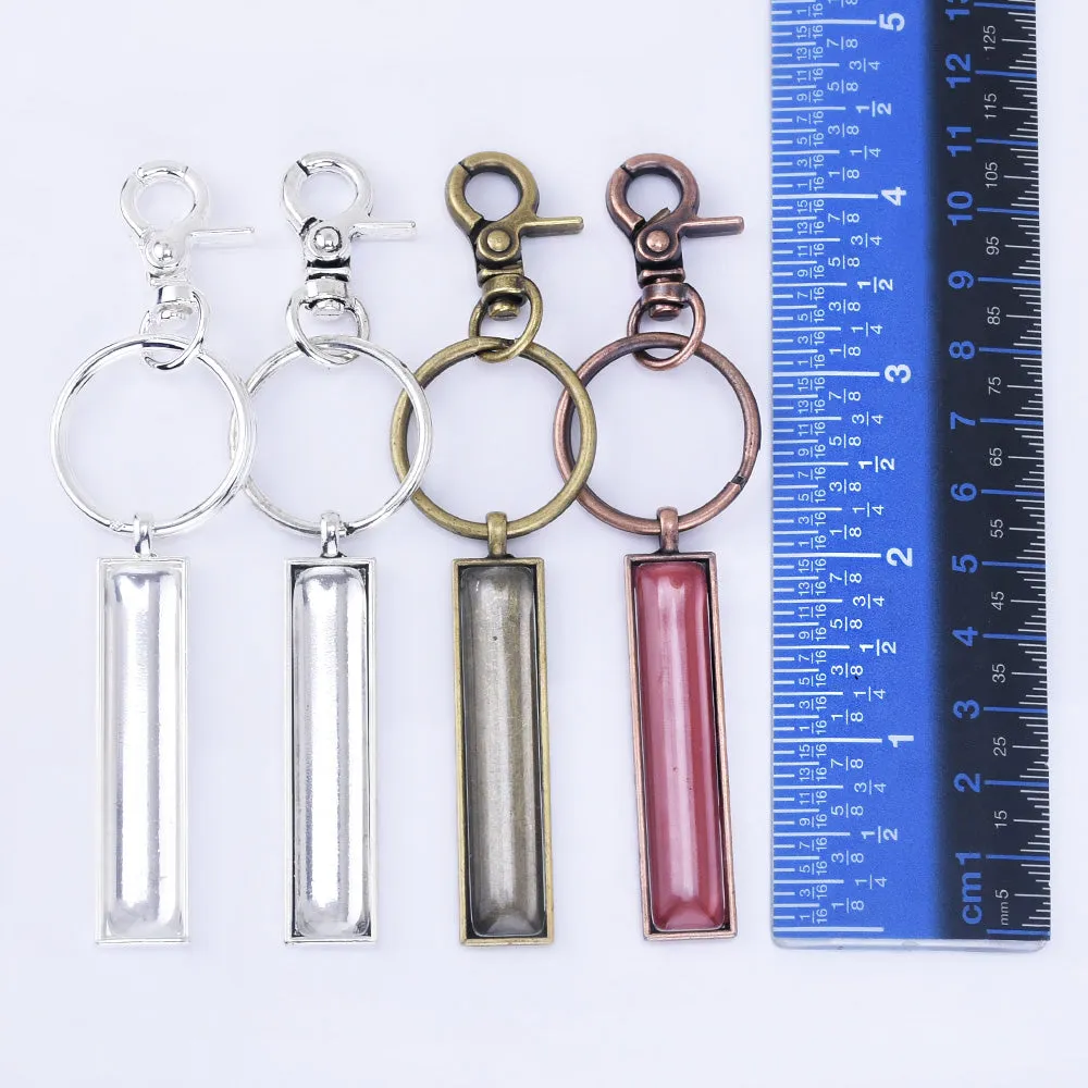 Zinc Alloy DIY Keychain Kits 10x50mm Rectangle Pendant Trays Kits split ring 5pcs/set