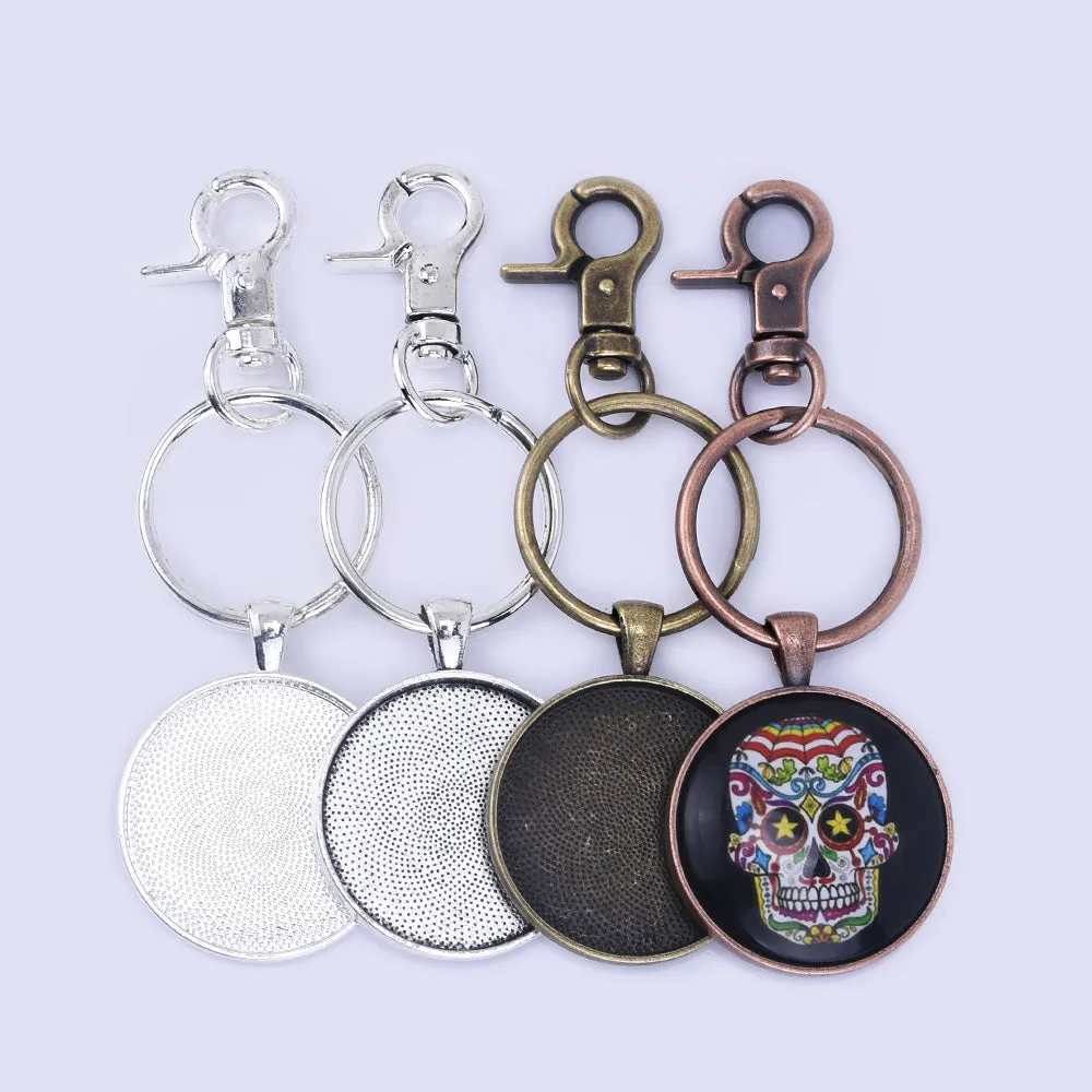 Zinc Alloy Lobster Clasp DIY Keychain Pendant Kits fit 30mm Round Bezel Tray Findings 5pcs/set