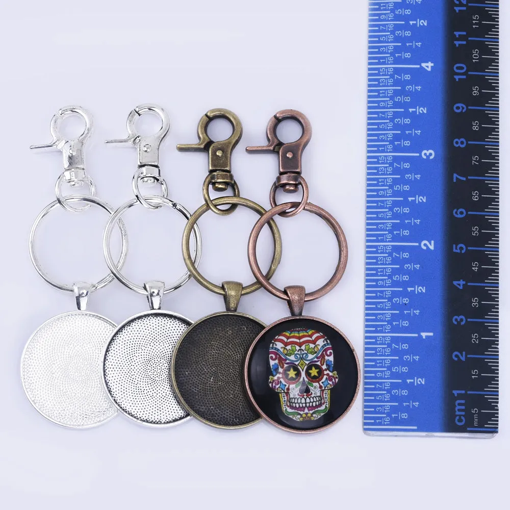Zinc Alloy Lobster Clasp DIY Keychain Pendant Kits fit 30mm Round Bezel Tray Findings 5pcs/set