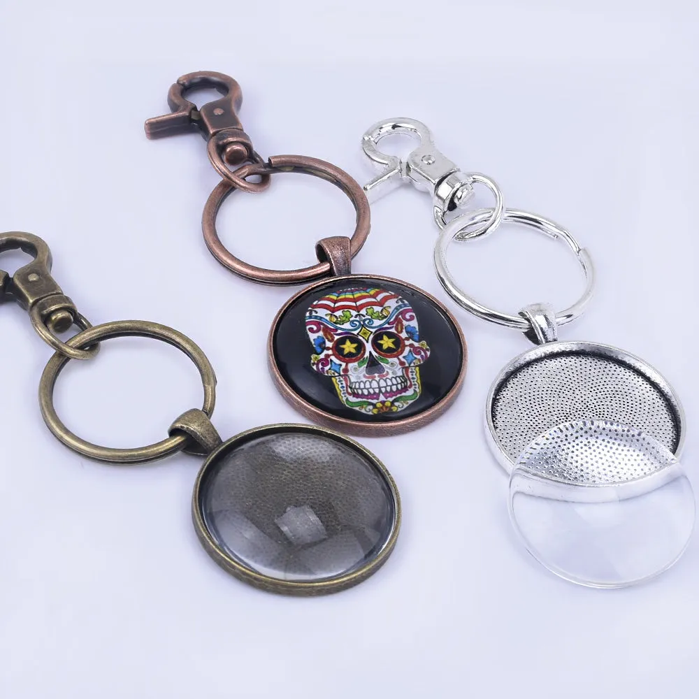 Zinc Alloy Lobster Clasp DIY Keychain Pendant Kits fit 30mm Round Bezel Tray Findings 5pcs/set