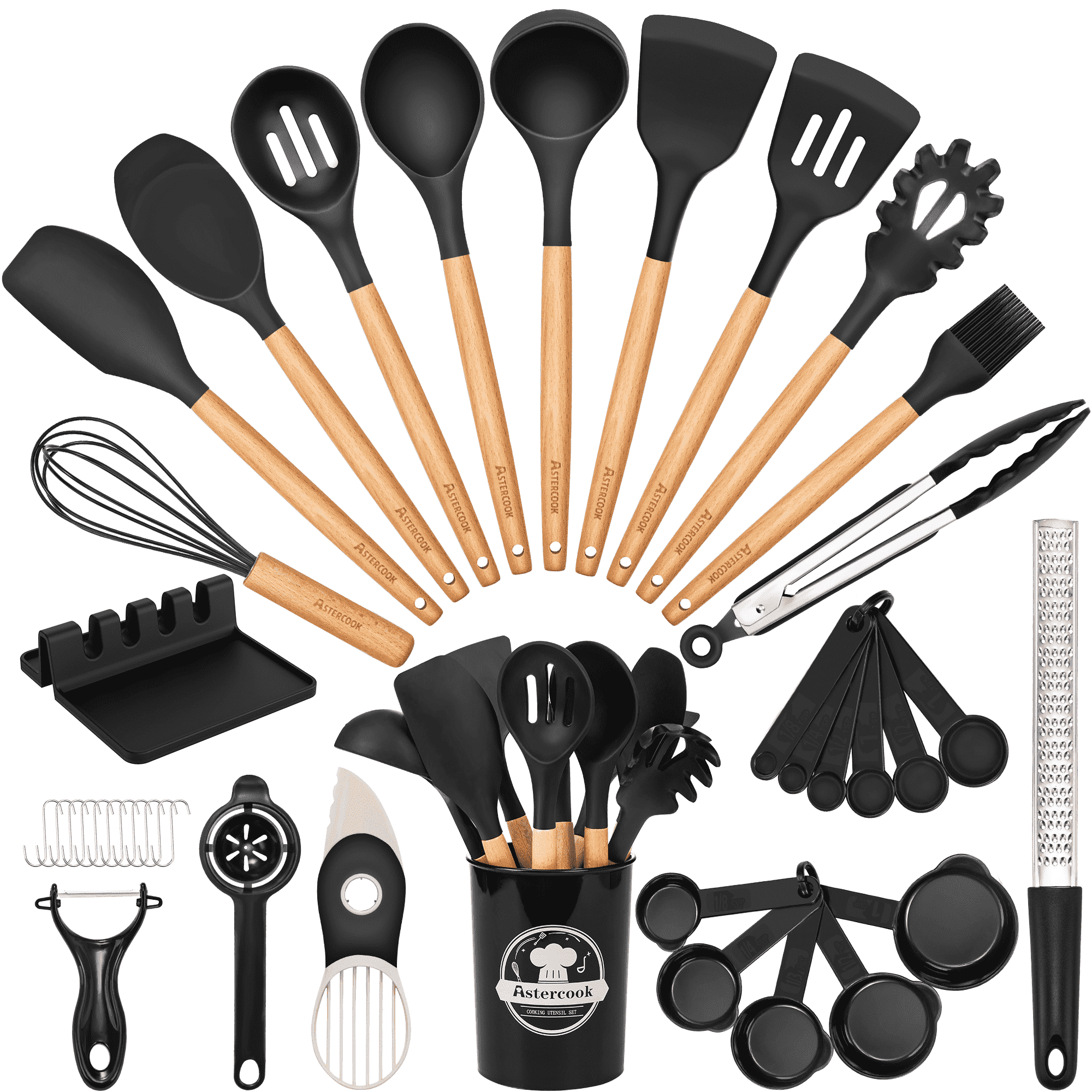 Cooking-Utensils-Set_7169572a-39b4-485c-b37d-f0801c1c5145.87a0cb74195f946fe3642465cf214c56 Astercook Silicone Cooking Utensils Set, 38 PCS Kitchen Utensils Set for 446°F Heat Resistant, Food Grade Utensil Set...